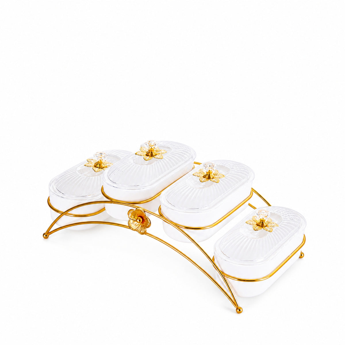 Snack Tray with Lids Gold-Tone Divided Serving Tray Snack Platter Decorative Organizer Clear for Hosts, Living Room, Countertop