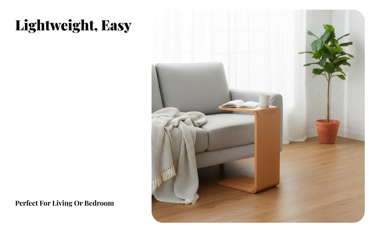 Nordic aesthetic C-Shaped Couch Table Minimalist Design C-Shaped Snack Table Multi-Functional Household Furniture Multifunctional for Apartment Dwellers, Remote Workers, Sofa Side, Living Room, Small Spaces, Home Office
