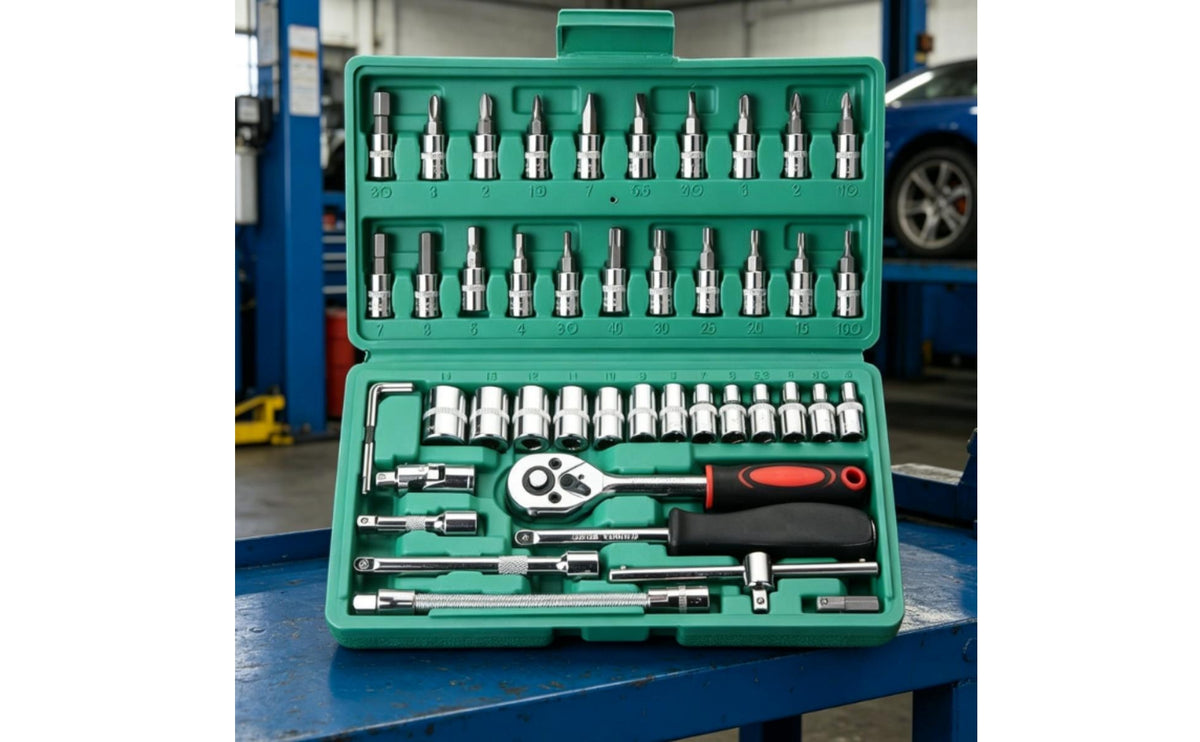 Socket Wrench Set 46-Piece Socket Tool Kit with Case 1/4-Inch Drive Household Tool Kit with Case for Amateur Repairers, Mechanics, Garage