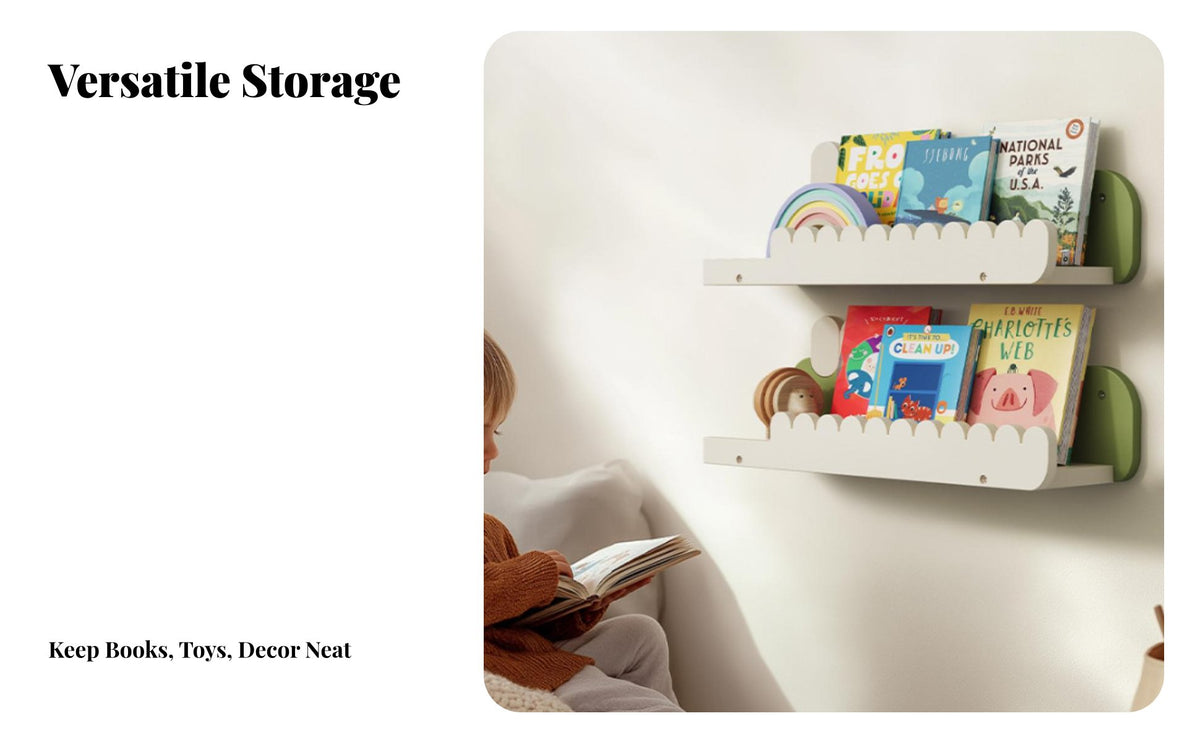 Multi-Functional Scalloped Picture Lborder Space-Saving Scalloped Nursery Lborder Floating Design Wall Shelf Strong & Sturdy for Children, Toddlers, Parents, Bedroom, Study Area, Playroom, Kindergarten