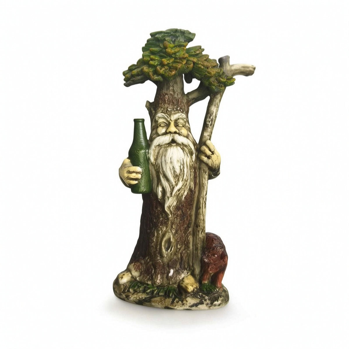 Tree Person Statue Resin Bearded Man Figurine Weather Resistant Garden Statue with Animal for Fairy Gardens, Planters, Patios