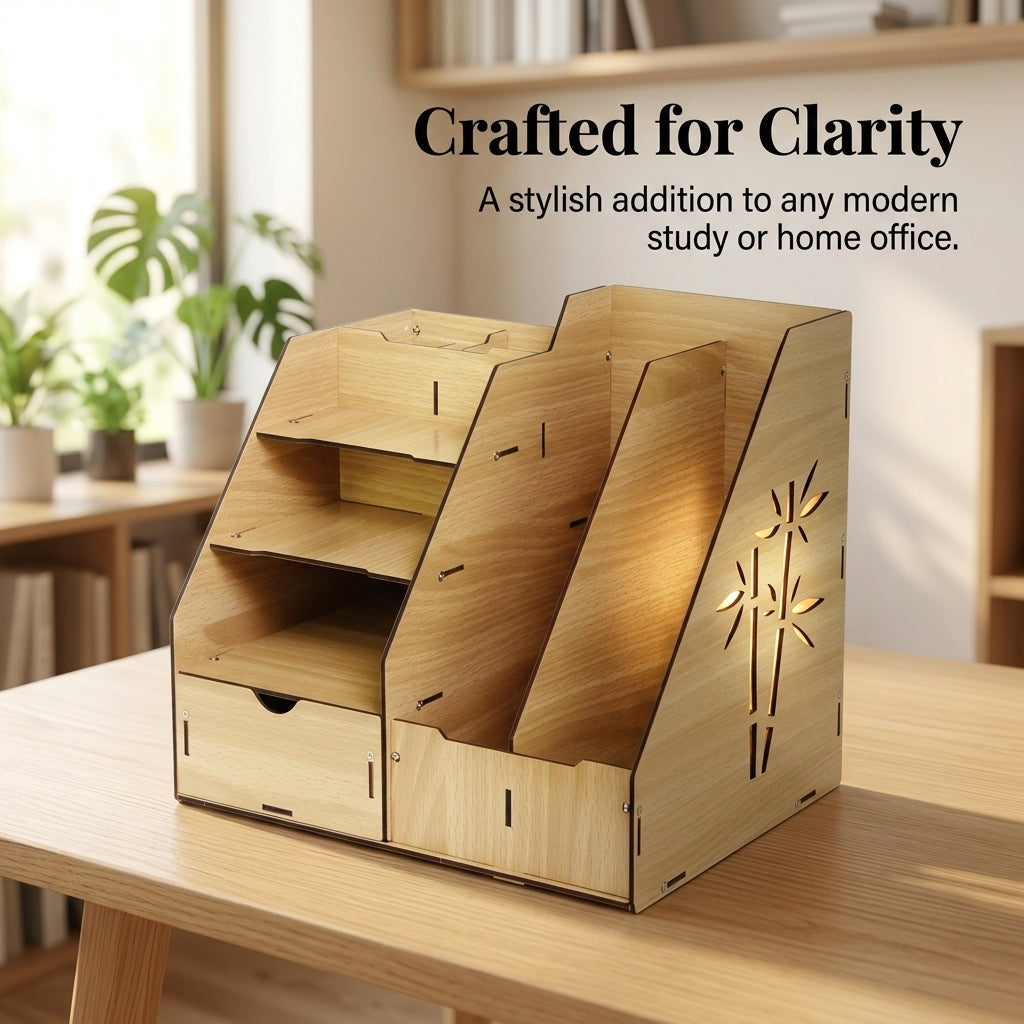 Desk Storage Organizer with Drawer, 3 Tier Desktop File Holder for Office, Multi Compartment Workspace Organization for Students