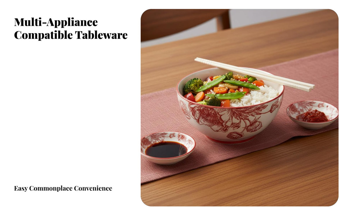 Chinese Style Ceramic Plate, Red Festive Dinnerware, Floral Pattern, Microwave Safe Tableware