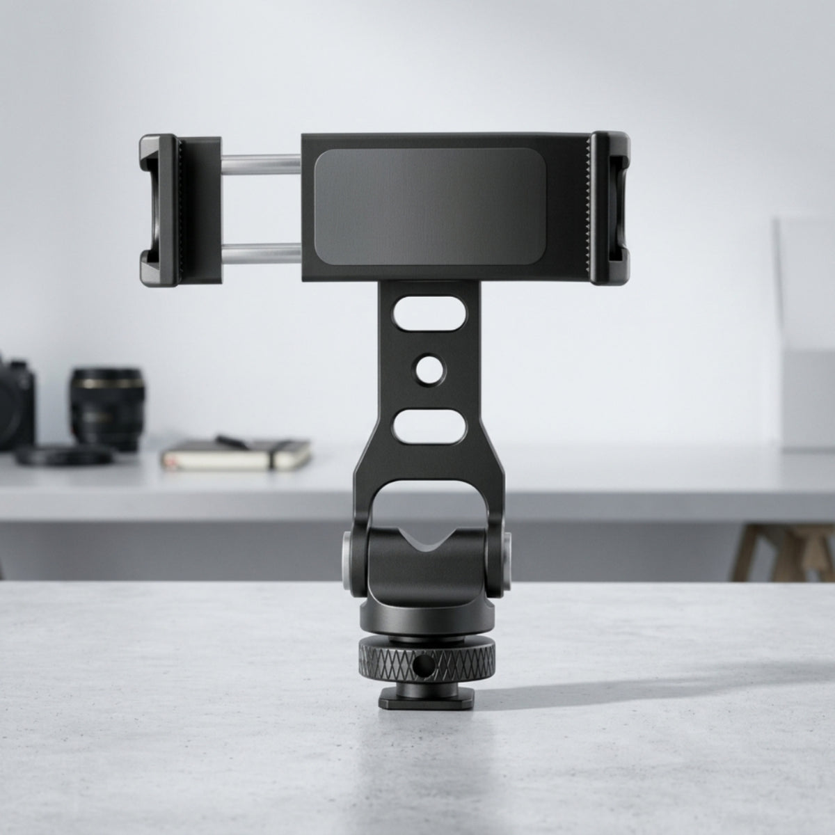Portrait and Landscape Phone Holder with Cold Shoe Mount Adjustable Phone Mount with Cold Shoe Aluminum Alloy Non-Slip for Vloggers, Photographers