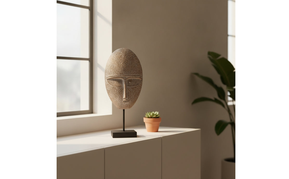 Freestanding Face Sculpture Tabletop Face Sculpture Decor Decorative Tribal Design
