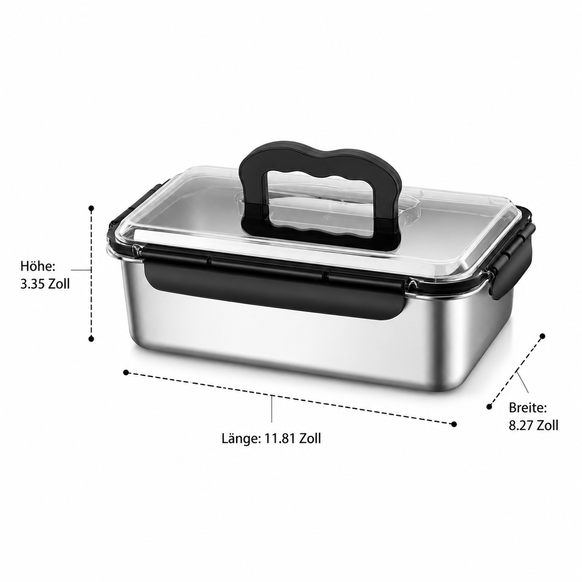 Leak-Proof Lunch Box, Rectangular Lunchbox Made of 304 Material with Handle, Freezer-Safe for Adults, Dark Color