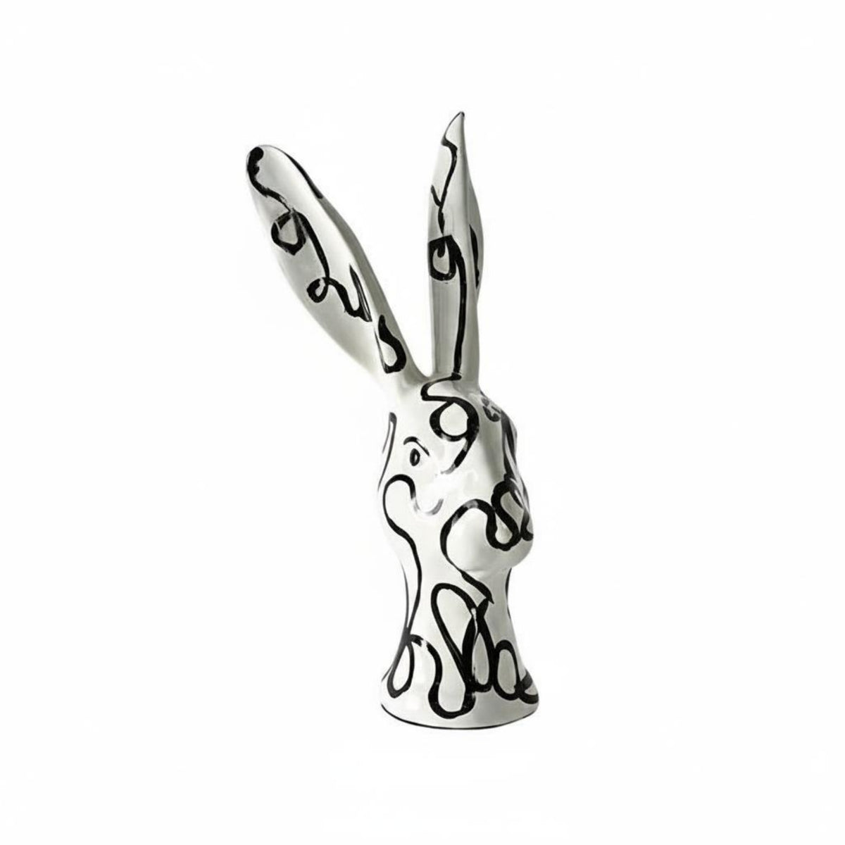 Ceramic Hare Figurine Glazed Finish Hare Head Statue Wear-Resistant Ornamental Figure for Tabletop Display