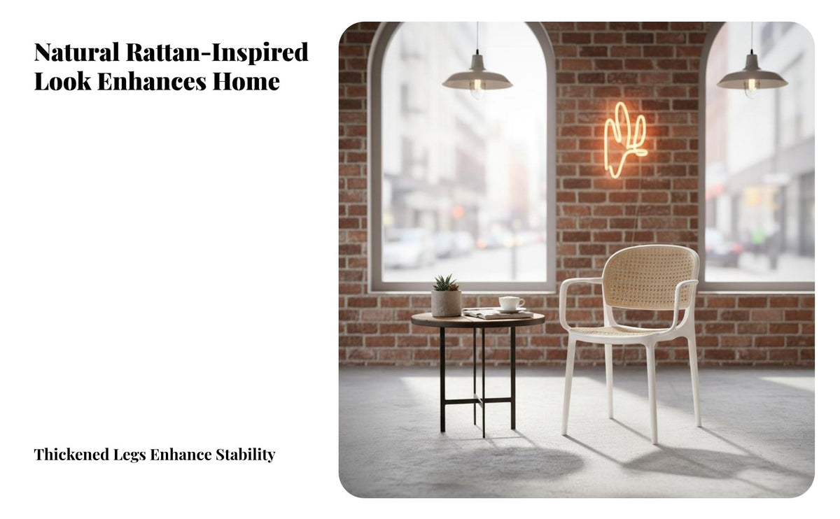 Thickened Material Rattan Back Dining Chair Long-Lasting Plastic Cane Back Chair Versatile Design Indoor Furniture Easy Assembly for Restaurant Owners, Interior Designers, Reception Area, Living Room, Office, Balcony