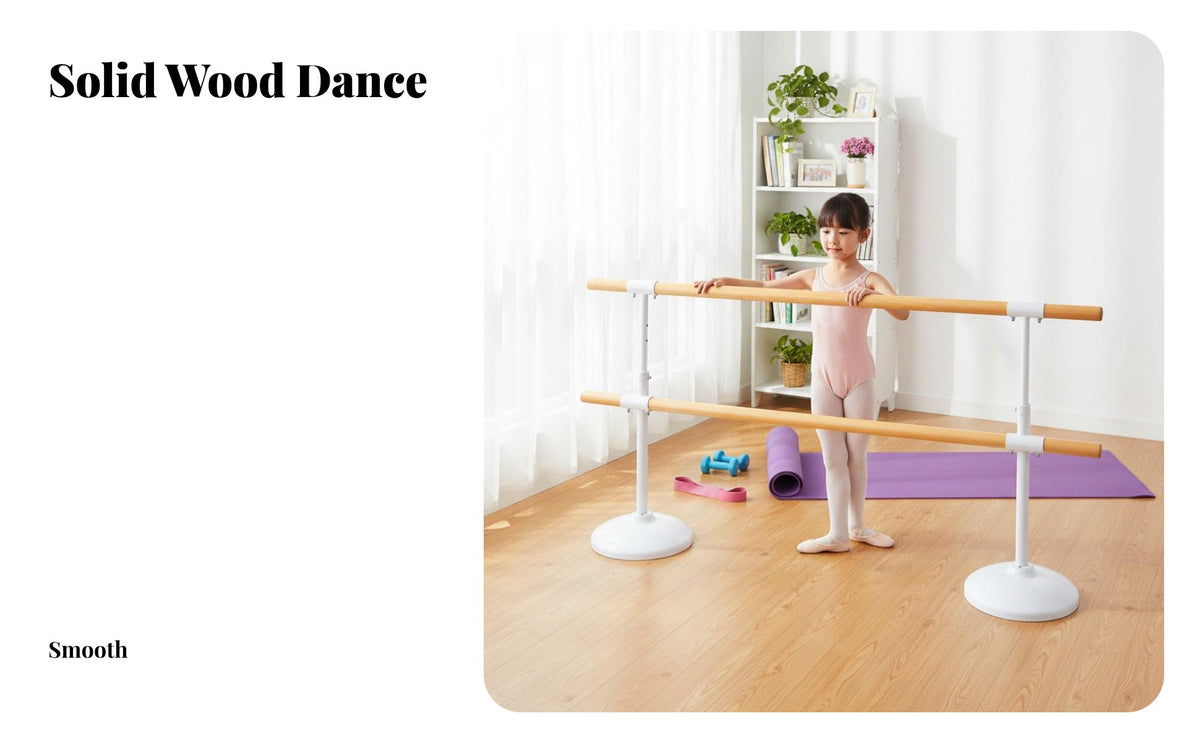 Stable Base Adjustable Double Ballet Barre Non-Slip Feet Adjustable Dance Barre Steel Core Reinforced Freestanding Dance Bar Heavy Duty Construction for Dancers, Adults, Beginners, Studio, School, Gym