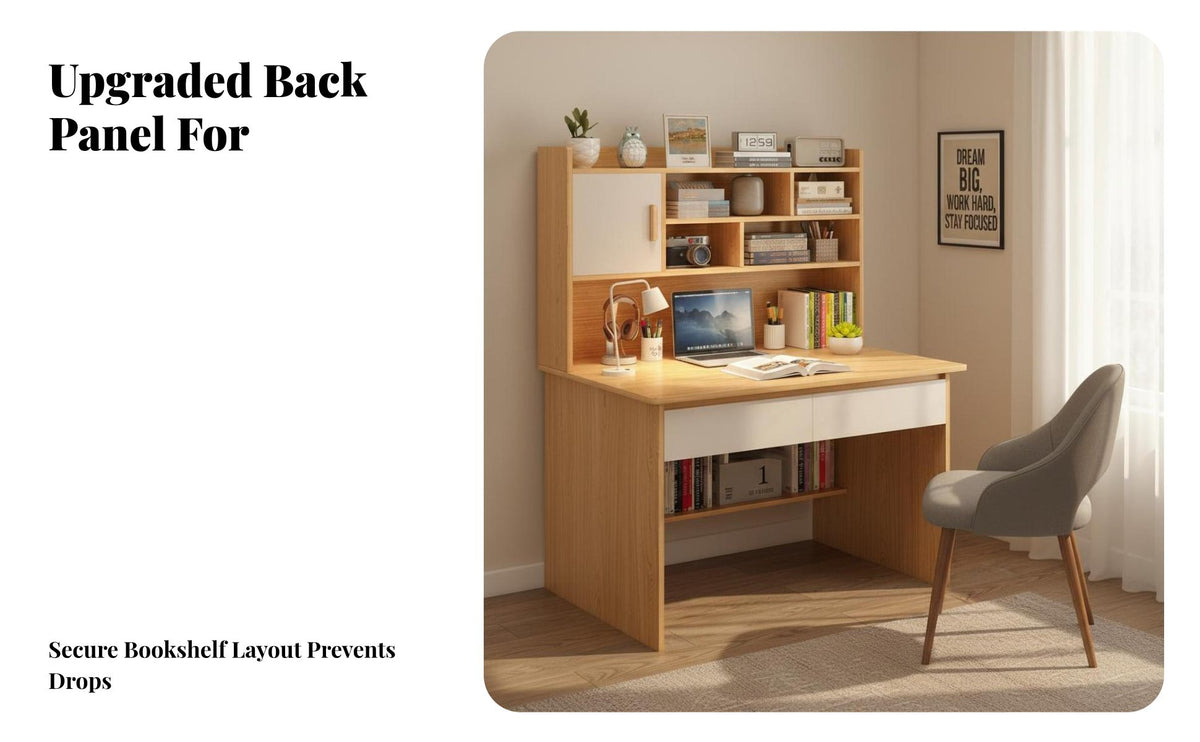 Study Desk with Bookshelf Multi-Functional Study Table with Storage Spacious Desktop Desk and Bookcase Combo for Students, Adults, Bedroom, Dorm Room