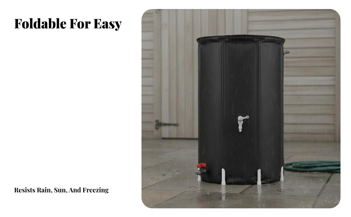 Foldable Rain Barrel Large Capacity Portable Rainwater Collector Zippered Lid Portable Rainwater Collection System for Garden, Balcony, Car Washing