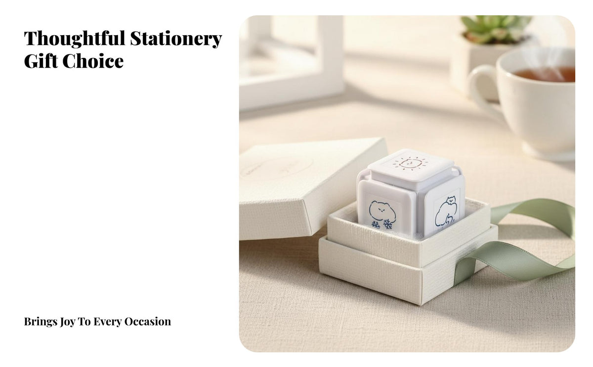 Cute Notebook Stamp DIY Fun 6-Sided Cube Stamp Stationery Supply Great Gift for Students, Planner Decoration, Scrapbooking