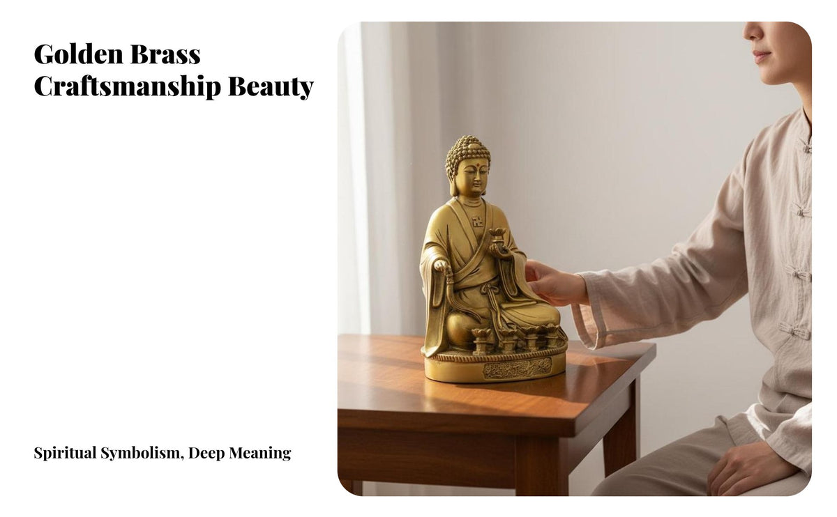 Vivid Depiction Brass Dipankara Buddha Statue Finely Polished Seated Buddha Sculpture Religious Artifact for Spiritual Seekers, Art Collectors, Home Decorators, Buddhist Hall, Meditation Room, Desktop