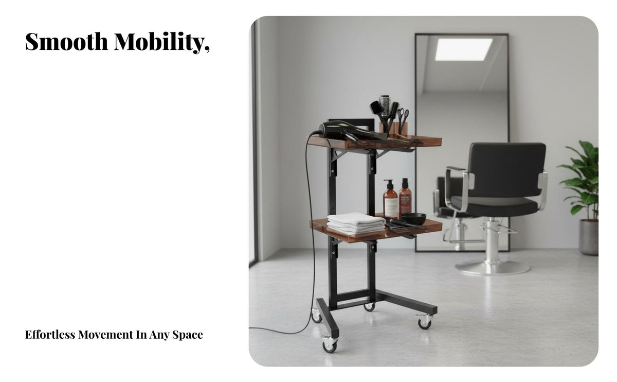 Anti-Smudge-Resistant Finish Hairdressing Tool Cart Space-Saving Foldable Salon Cart 360° Swivel Casters Mobile Beauty Trolley Large Capacity for Beauticians, Hairstylists, Spa Technicians, Barbershop, Home