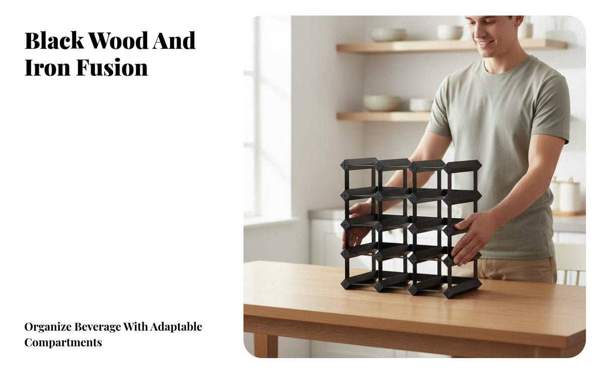Wood and Metal Beverage Rack Space Saving Freestanding Beverage Rack Sturdy Construction Bar Furniture for Entertainers, Adults, Kitchen, Dining Room
