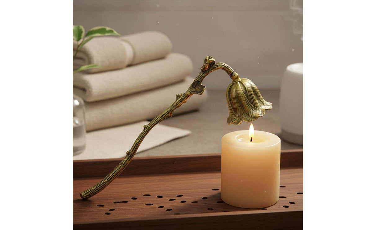 Candle Enamel Finish Vintage Design Candle Wick Cover Handmade Long Handle Bell for Wedding, Spa, Meditation Studio