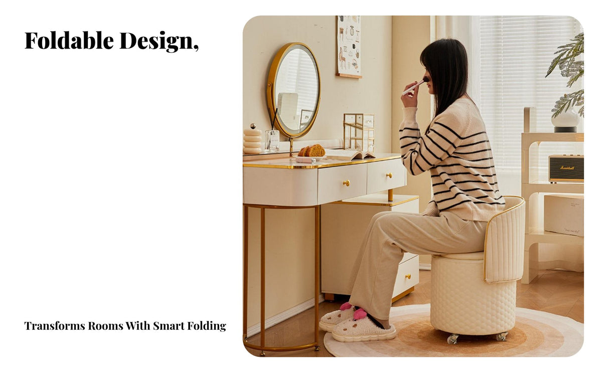Mobile with Wheels Wheeled Storage Stool Upholstered Seat Rolling Storage Chair 360° Swivel Indoor Seating Scratch Resistant for Makeup Users, Adults, Students, Dressing Room, Bedroom, Entryway, Home Office