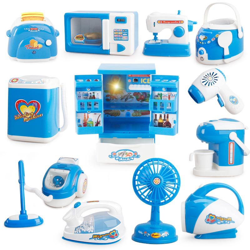 Kids' Mini Kitchen Appliance Pretend Play Set - Washing Machine, Refrigerator, Coffee Maker, Sewing Machine, Bread Maker, Scale Toys
