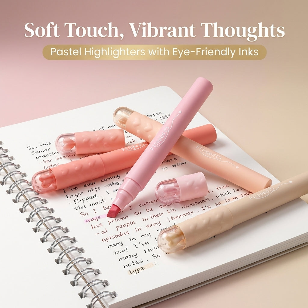 Highlighter Set with Slanted Students, Fluorescent Marker Pen for Note Taking and Journaling, Assorted of 4 Non-Erasable
