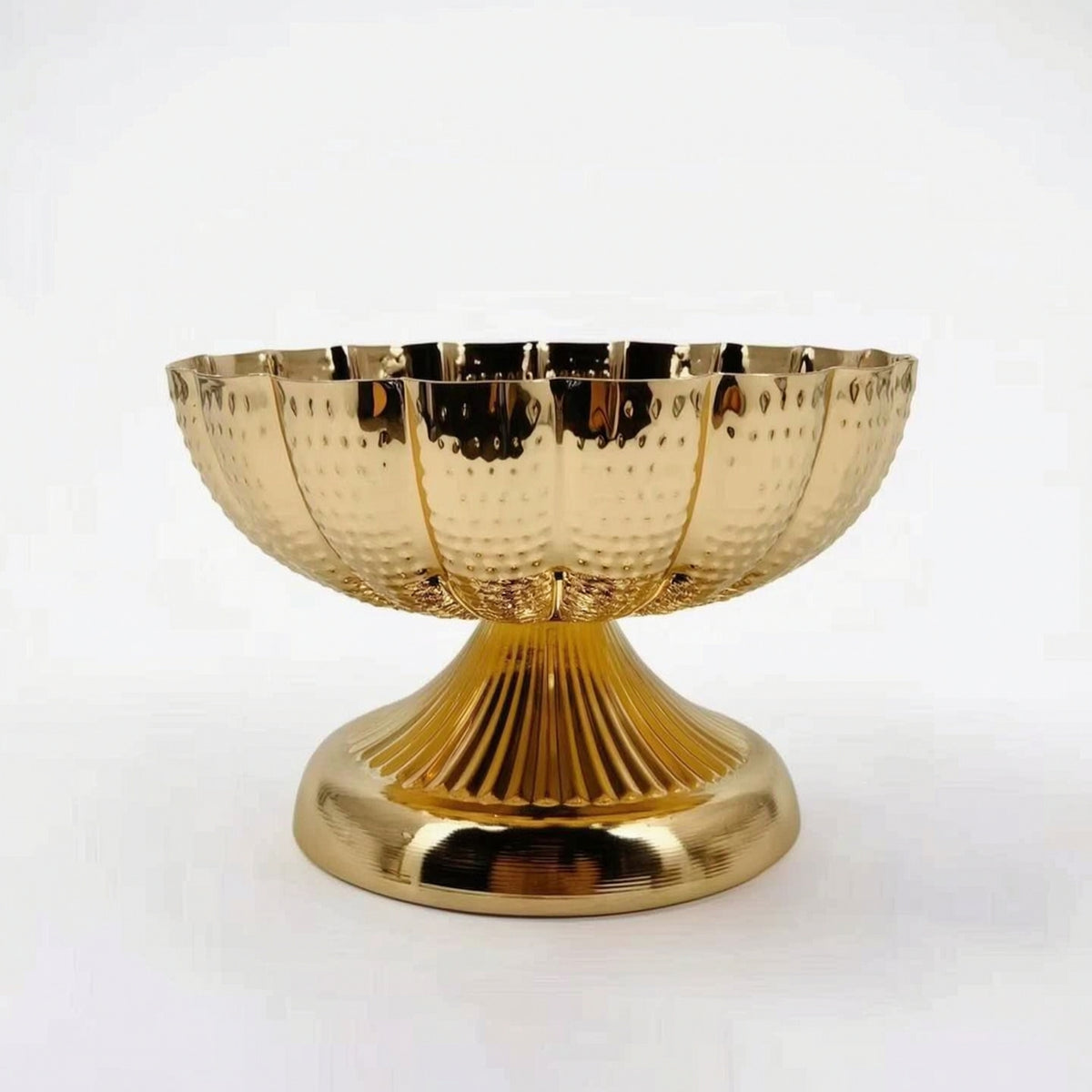 Decorative Bowl with Pedestal Hammered Gold Pedestal Centerpiece Footed Bowl Fluted Wide-Mouth for Event Planners