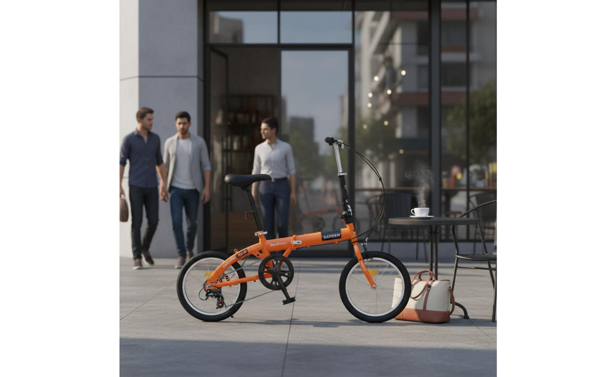 16 Inch Portable Bike Foldable Folding Cycle High-Carbon Steel Frame Foldable Mini Cycle for Commuters, Students, Travel, City, School