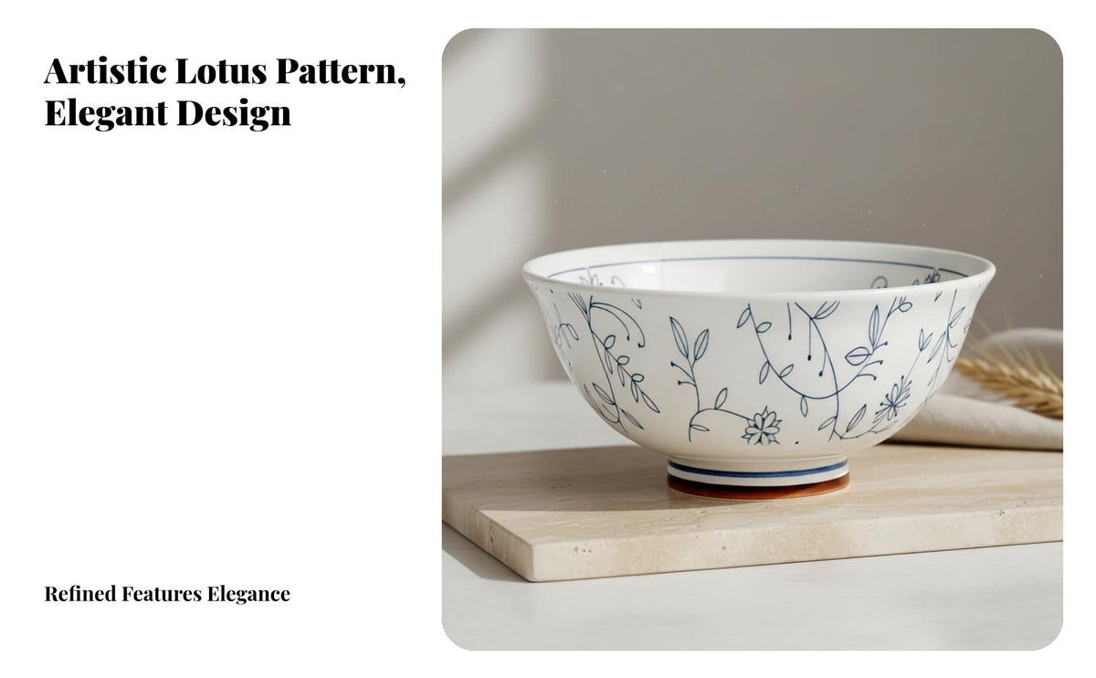 Underglaze Ceramic Dinnerware Set, Lotus Pattern Bowls & Plates, Modern Minimalist Tableware