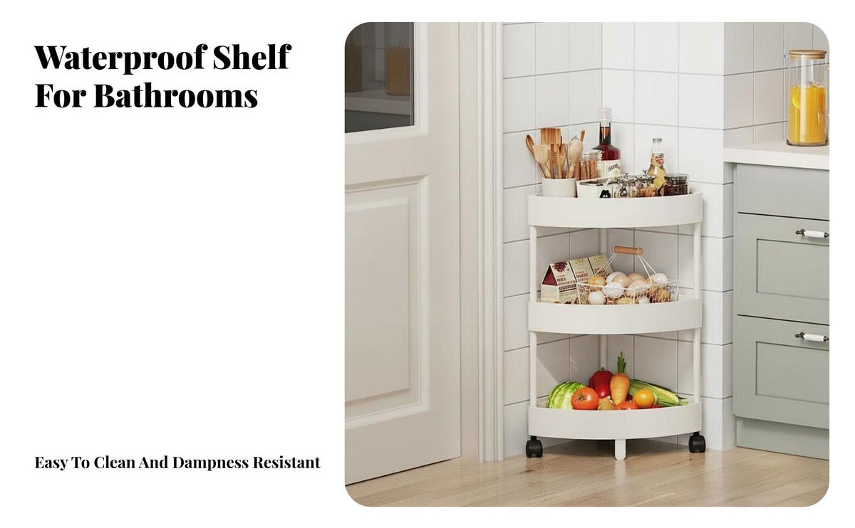 Space-Saving Design Triangular Rolling Rack Waterproof Triangular Rolling Universal Easy to Assemble Corner Shelf Multi-Functional for Homeowners, Renters, Students, Bathroom, Corners, Kitchen, Living Room