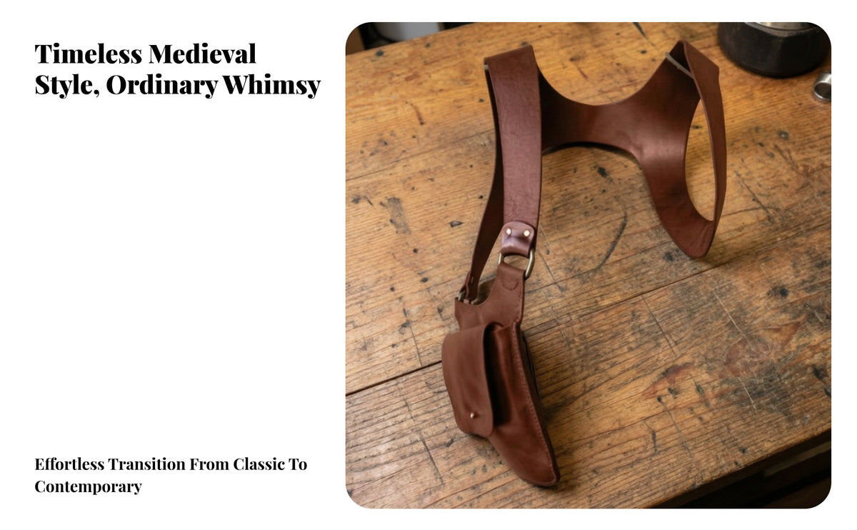 Faux-Leather Crossbody Bag with Pouch | Structured Harness Silhouette, Flap-Closure Front Pocket, Small Crossbody Bag, for Cosplay