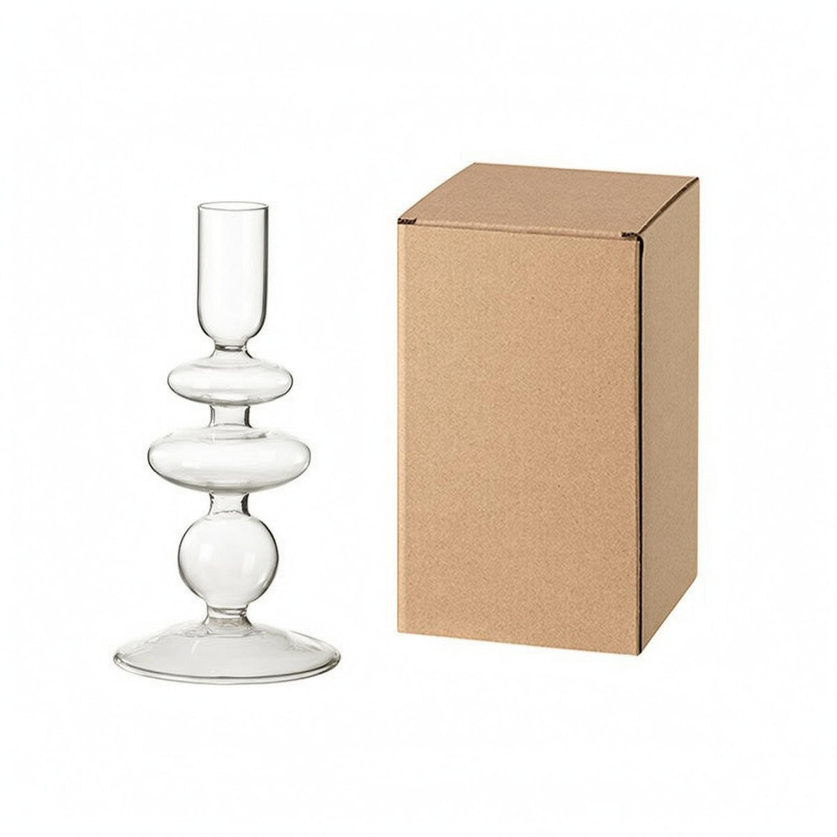 Translucent Glass Candlestick Smooth Glass Candle Cup Stacked Design Geometric Candlestick Lightweight