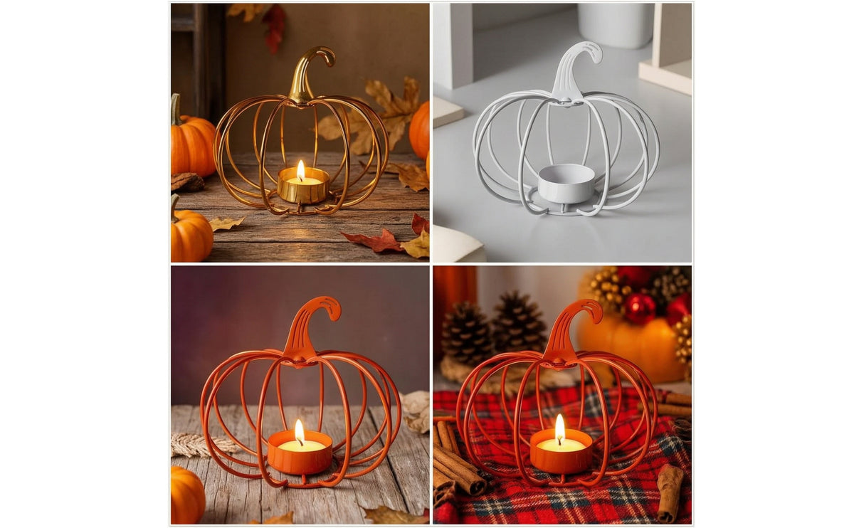 Halloween Pumpkin Candle Holder Tabletop Pumpkin Tealight Holder Metal Decor Compact for Autumn Harvest