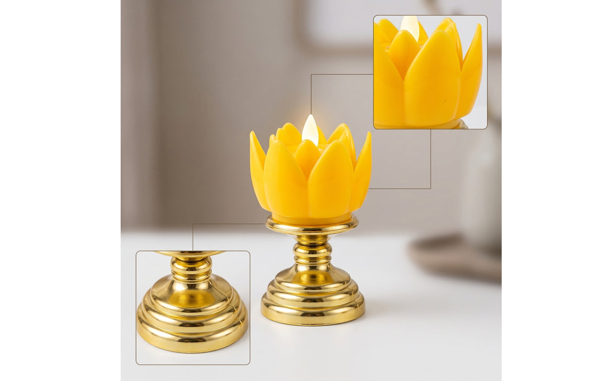 Lotus Candle Lamp with Pedestal Flickering Electronic Candle Light Golden