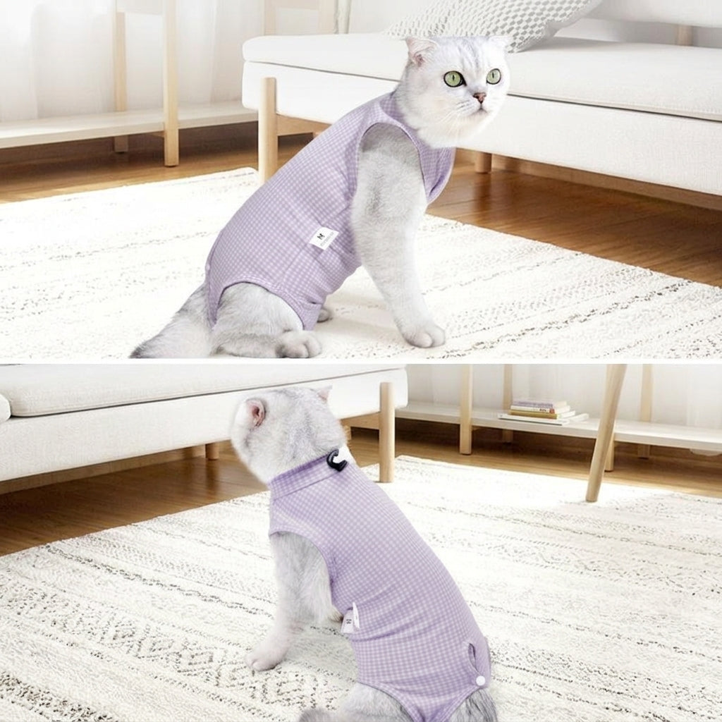 Cat Recovery Suit with Fasteners, Post-Surgery Cat Suit, Post-Neuter Cat Suit, Post-Spay Cat Suit