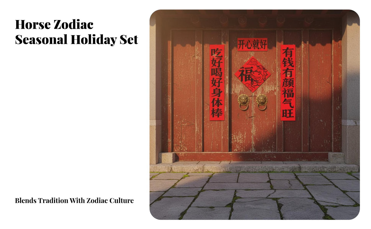 2026 Cartoon Holiday Couplets, Cute Door Decor Set, Horse Year Fu Paper