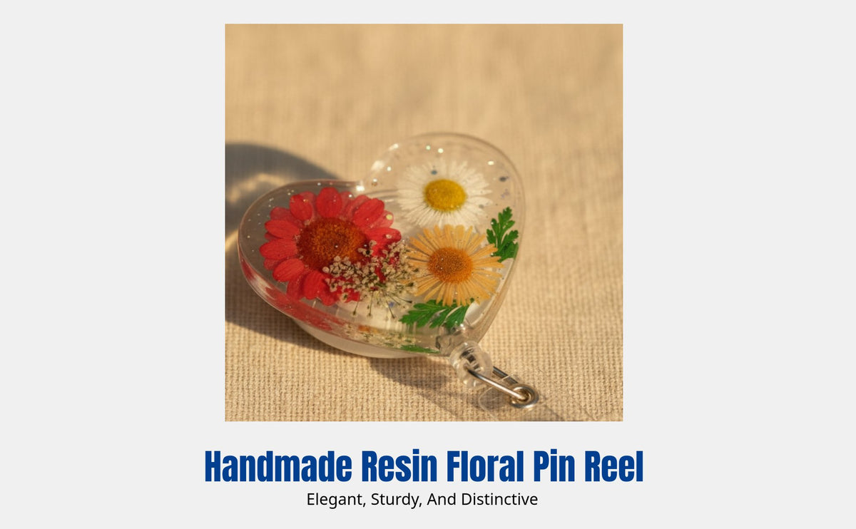 Creative Dried Flower Retractable Badge Reel, 360° Rotating Holder, Decorative Office Accessory