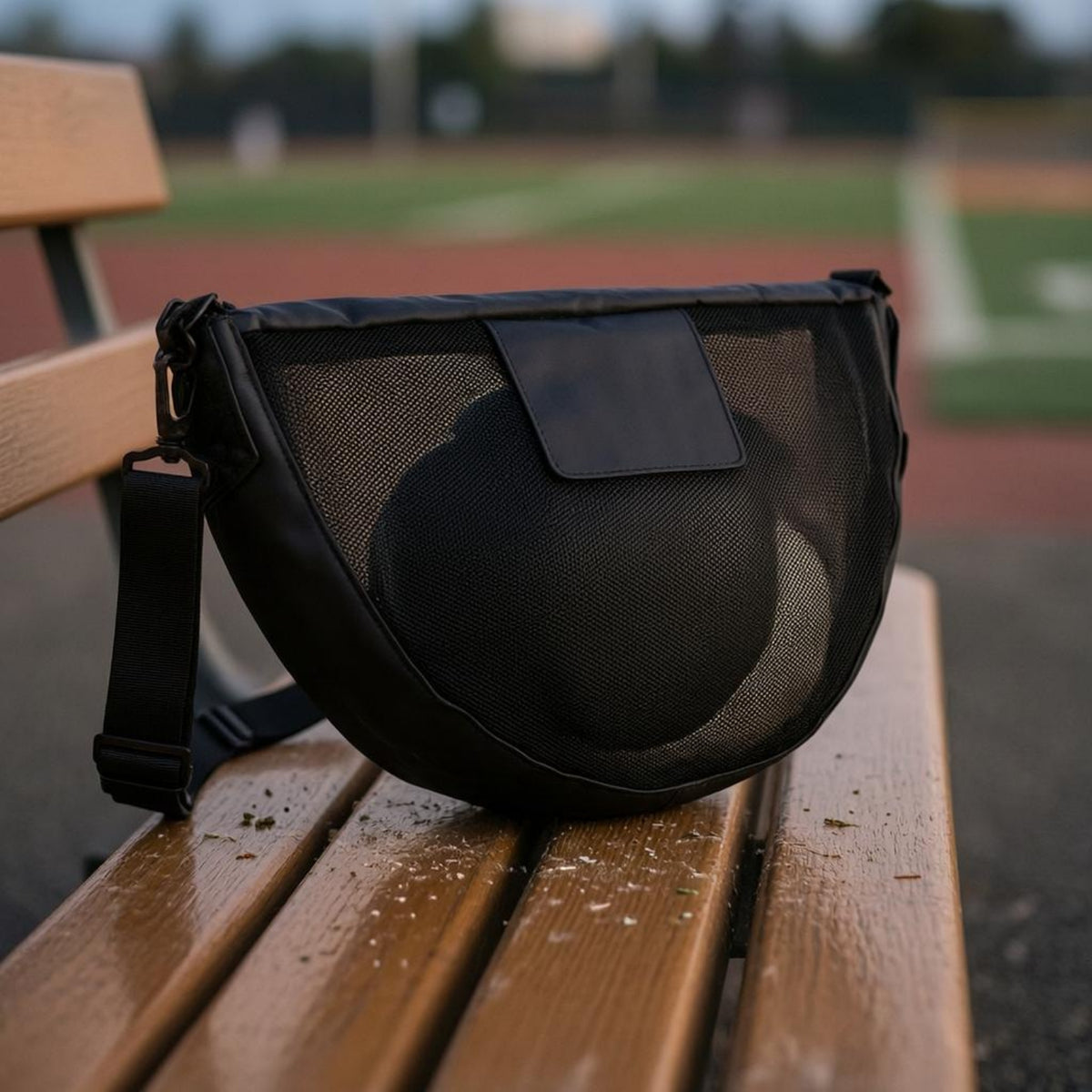 Zippered Front Pocket Mesh Sports Shoulder Bag Soft-Sided Adjustable Strap Ball Bag