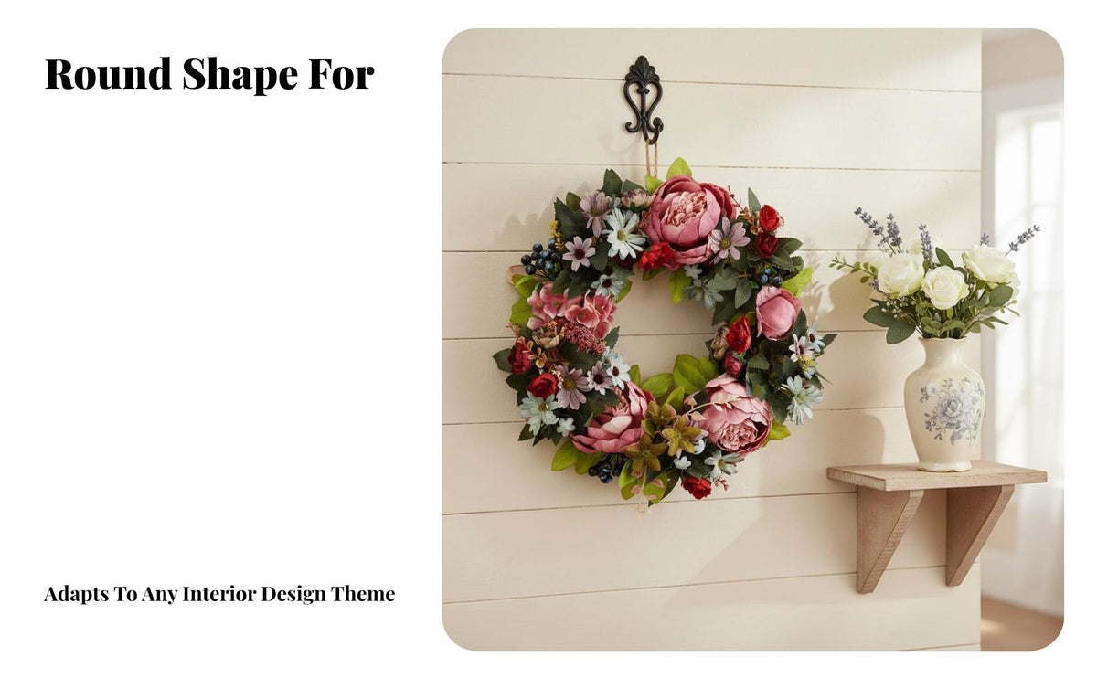Artificial Peony Wreath Holiday Decor Peony Wreath Candlestick Holder Artisanal Look Farmhouse Door Hanger Lively Hues