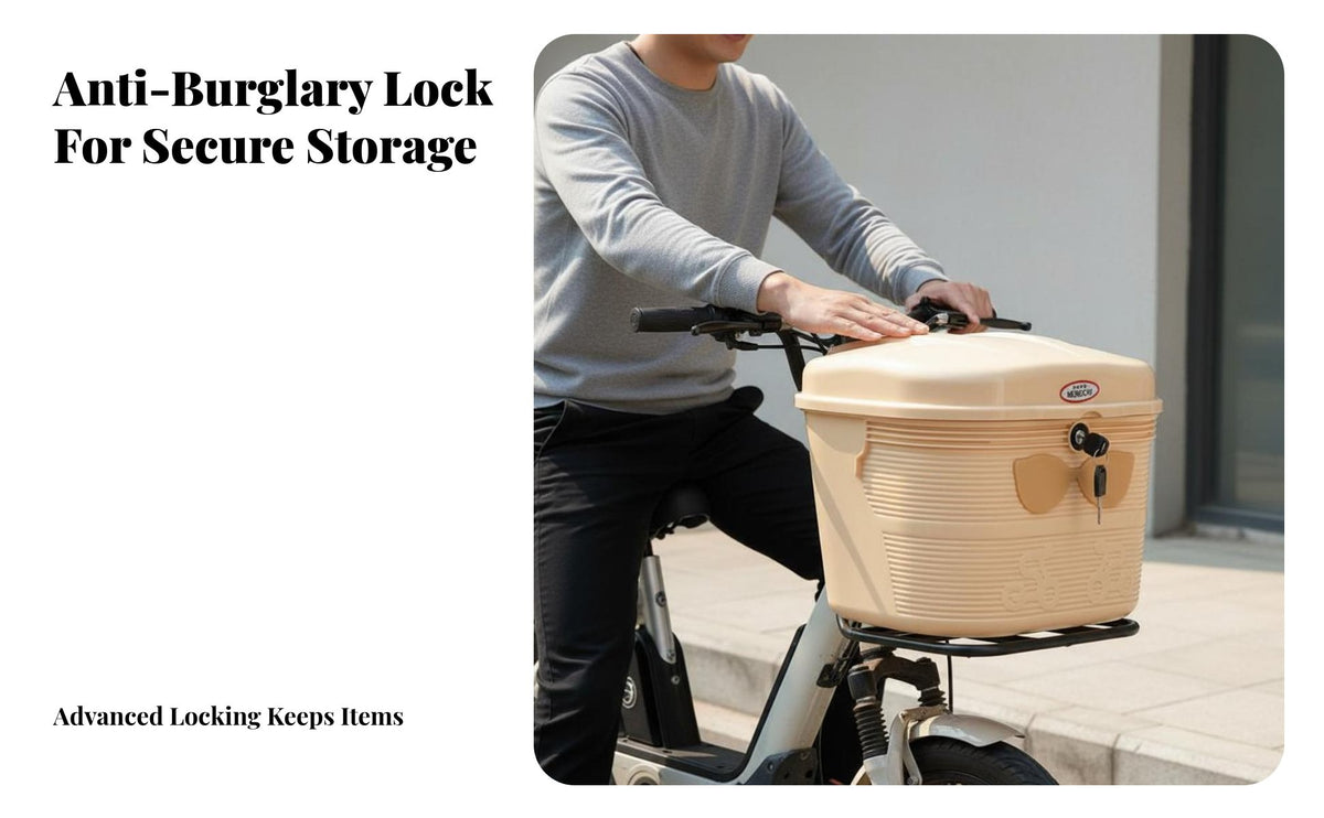 Bike Helmet Storage Basket With Lock Locking Electric Cycle Basket Large Capacity for Commuters, Shoppers