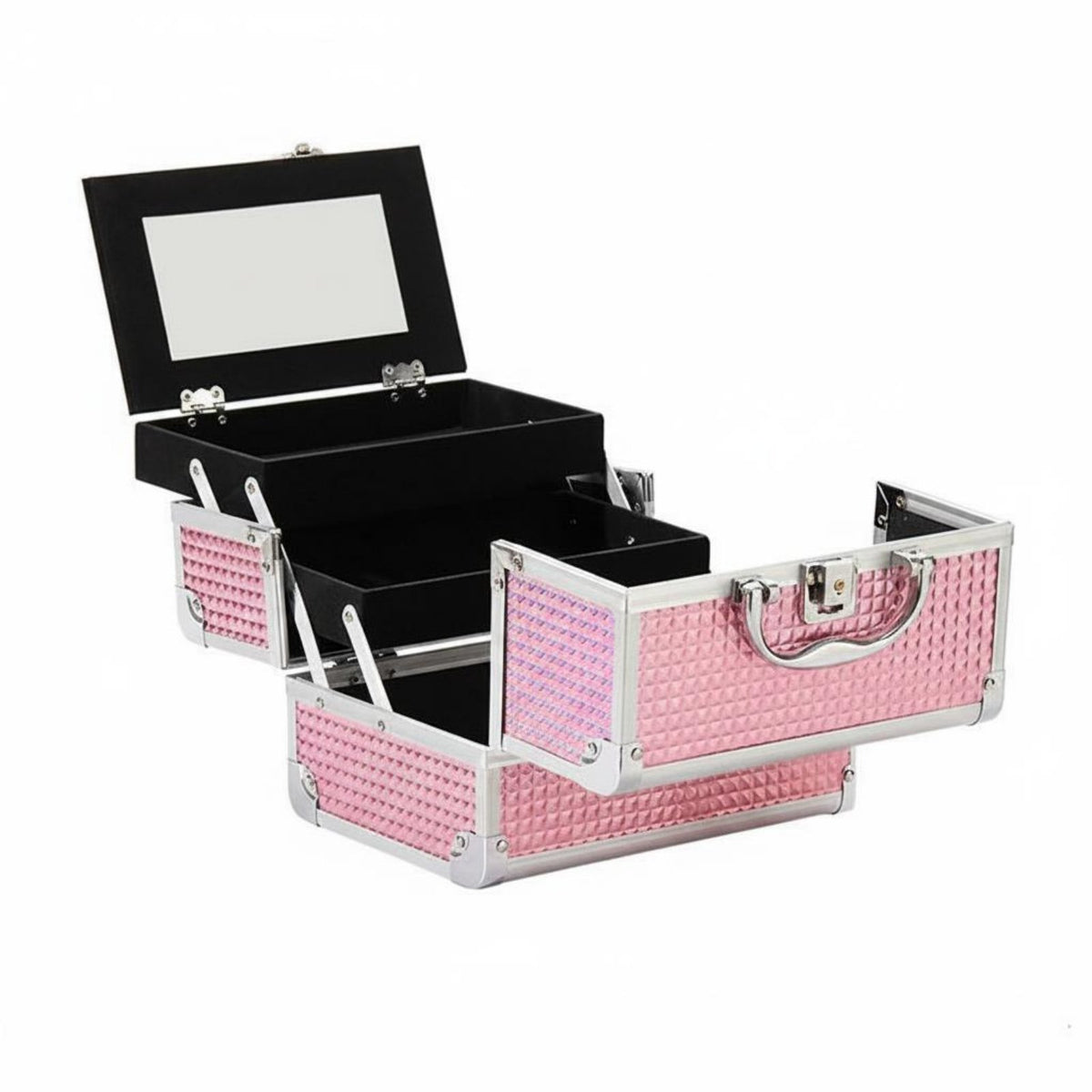 Large Capacity Makeup Box with Mirror Easy to Organize Mirror Makeup Case Long-Lasting Cosmetic Travel Case Hard Shell for Nail Technicians, Outdoor