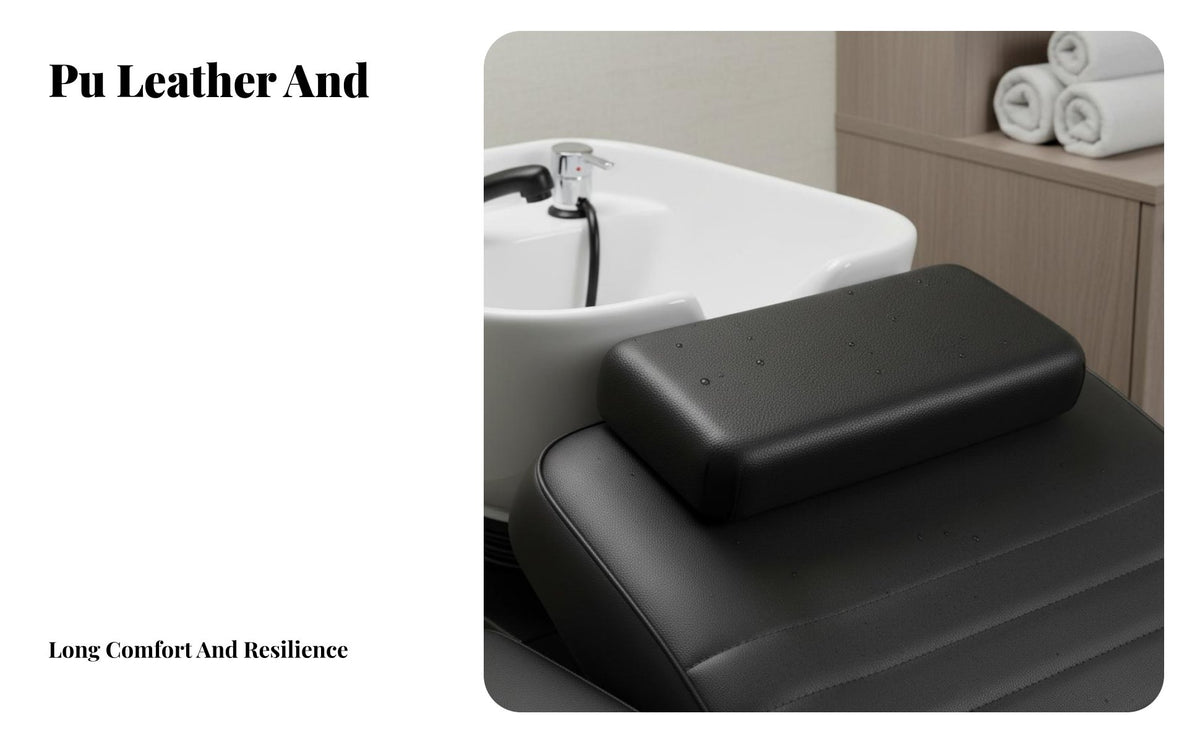 Shampoo Bed Headrest Full Reclining Support Thai Design Shampoo Pillow Stainless Steel Frame Push-Pull Headrest Assembly for Barbers, Barber Shop, Spa