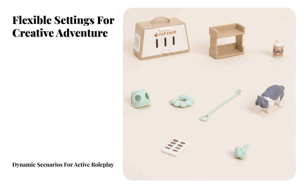 9 Pieces Smooth Surface Miniature Cat Cage Set Dollhouse Pet Accessories Detailed Openings Pet Care Center Playset