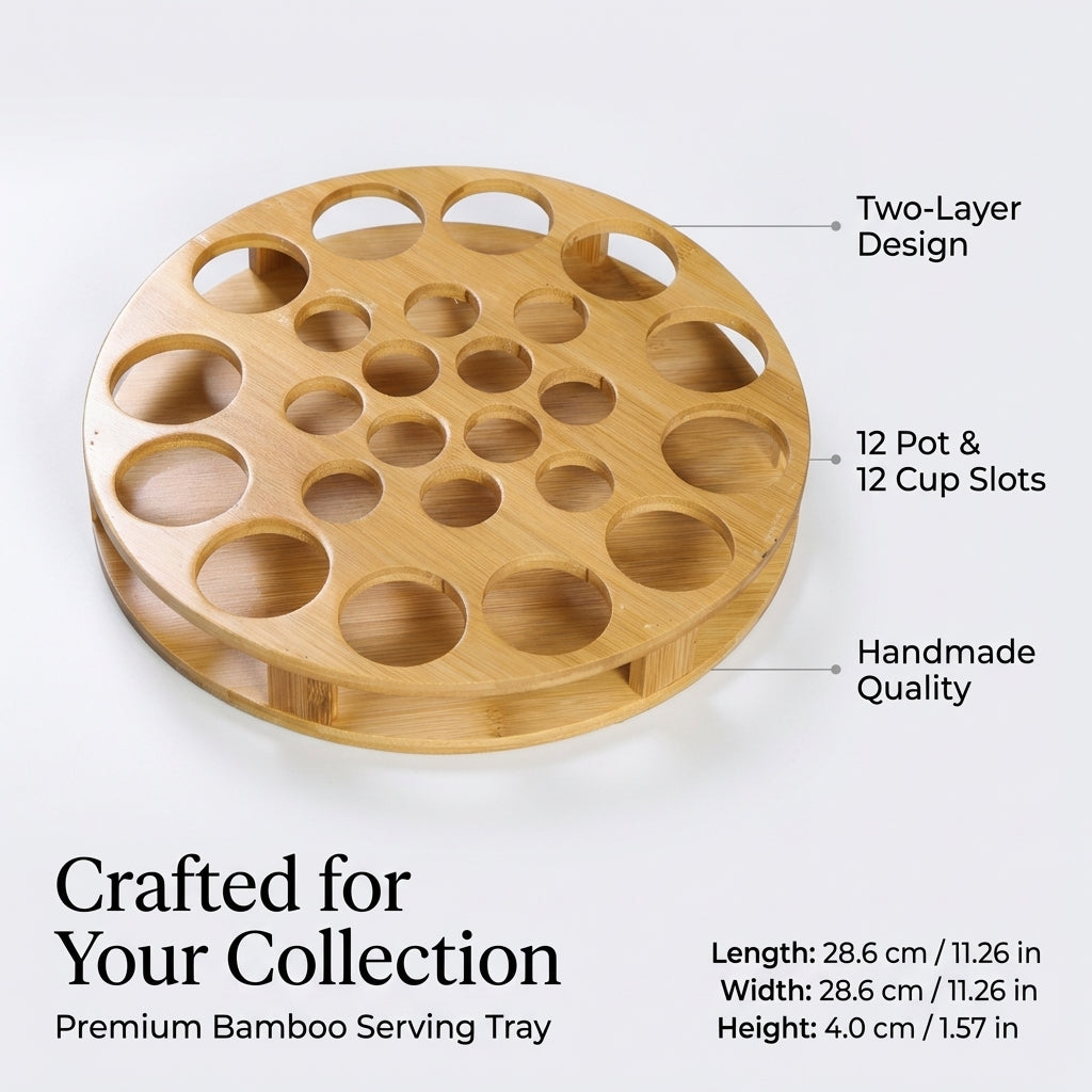 Bamboo Glass Holder Serving Tray, 12-Hole Organizer Stand for Home Bar Party, Tray