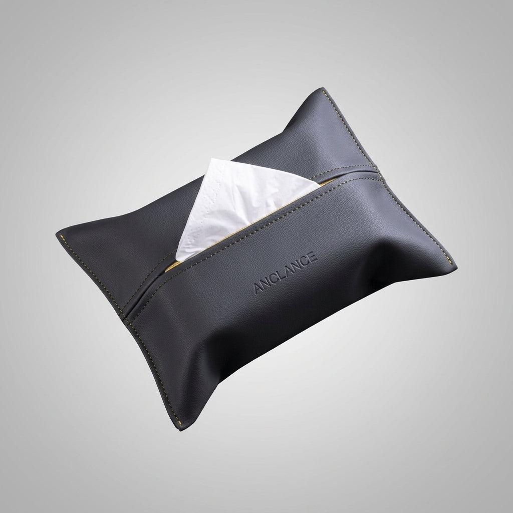 Tissue Box for Car Interior with Sun Visor Clip, PU Leather Napkin Holder in Modern Minimalist Style, Travel Accessories, Pillow Shape Leather