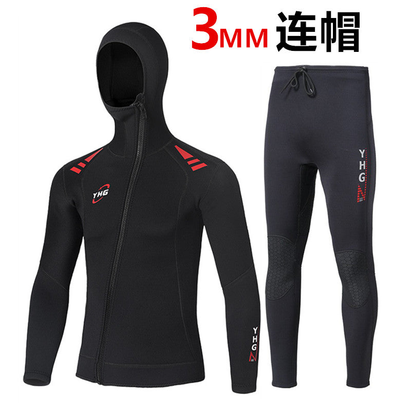 连帽子潜水服男3mm分体长袖护头套冲浪冬泳保暖帆船游泳保暖衣裤