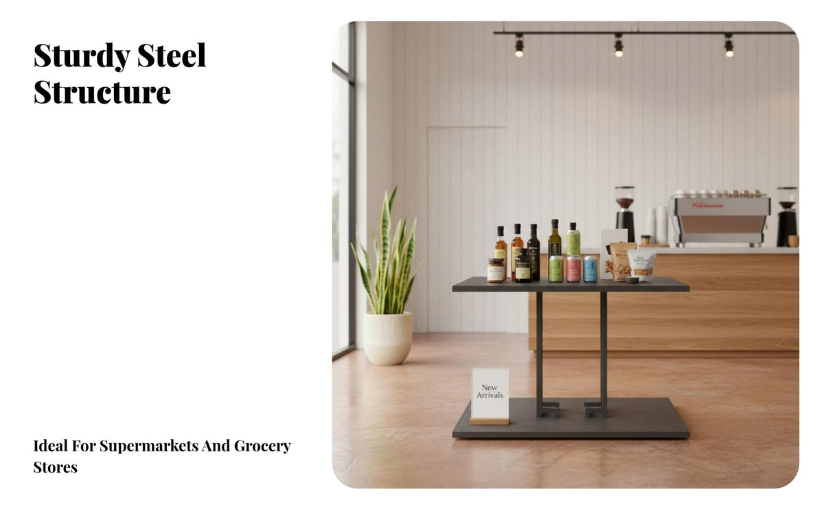 High Load Capacity Supermarket Display Table Minimalist Design Heavy Duty Metal Display Rack Space Saving Freestanding Product Display Powder Coated Finish for Shop Owners, Retailers, Homeowners, Supermarkets, Convenience Shop S, Shopping Mall, Cafes