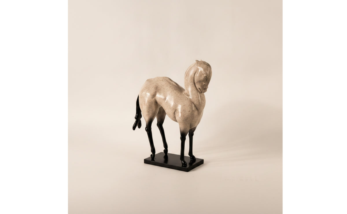 Standing Horse Resin Statue Horse Sculpture with Base Shiny Decor for Living Room, Entryway, Study