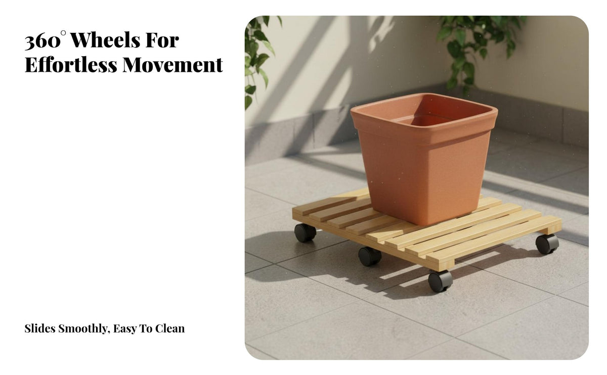 360° Rotating Wheels Mobile Base for Storage Box Effortless Gliding Computer Case Rolling Stand Heavy Duty Wooden Rolling Plant Stand Space Saving for Gardeners, Elderly, Office, Balcony, Patio