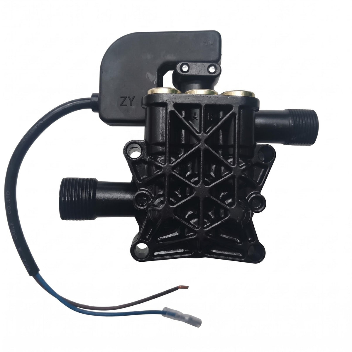 Ribbed Casting Car Washer Pump Head Metal Body Pressure Washer Pump Head Black Plastic Machine Part Threaded Ports