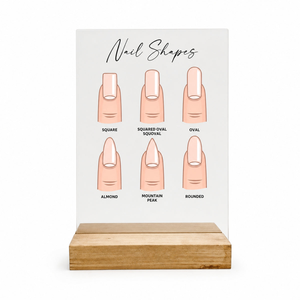 Nail Shape Guide Acrylic Nail Shape Chart Manicure Reference Guide Self-Standing Display Board with Holder Compact