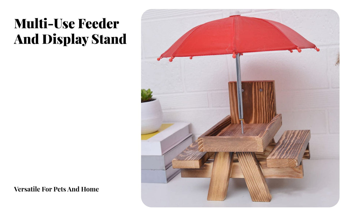 Table Squirrel Feeder Wood Construction Wooden Feeder with Umbrella Weather Resistant Feeding Station for Outdoor, Yard, Patio