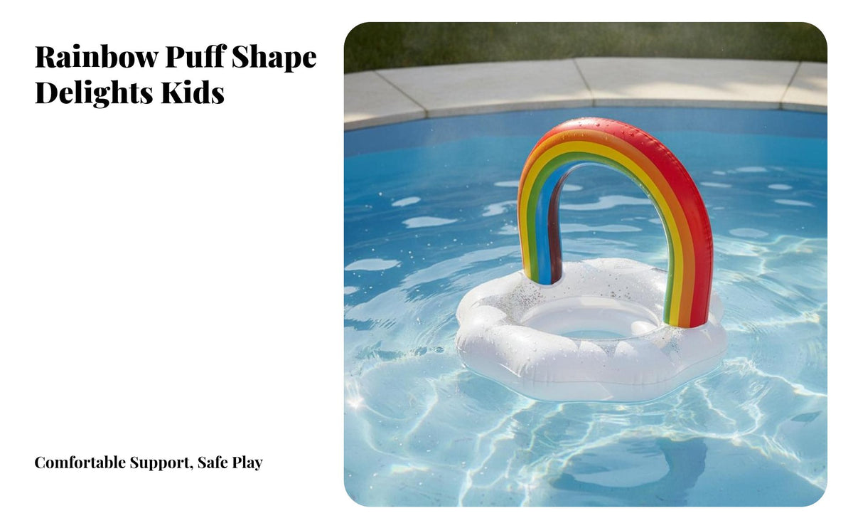 Rainbow Puff Swim Loop Cute Design Glitter Puff Pool Toy Sturdy PVC Material Inflatable Infant Seat Float for Young Children, Children